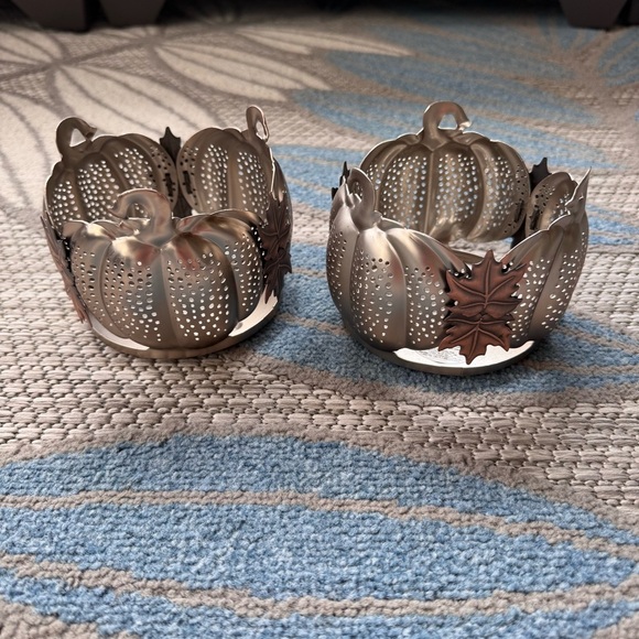 Bath & Body Works Autumn Harvest Pierced Pumpkin Leaves Candle Holder Set of 2 - Picture 1 of 6